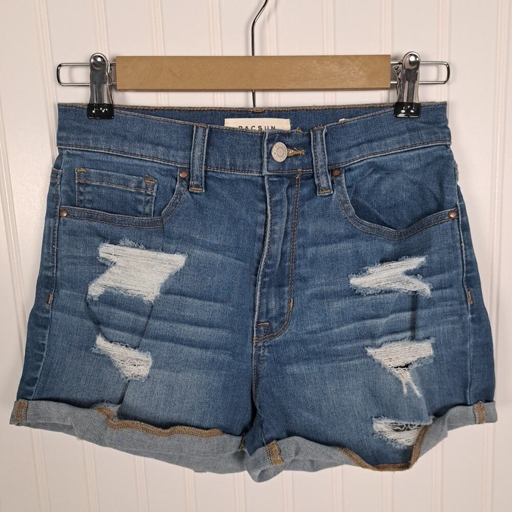 Pacsun Denim Jean Shorts Womens 26 Blue The Shortie Distressed Stretch Cuffed